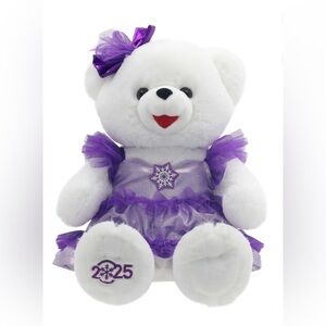 Snowflake Girl 2025 Teddy Bear Plush Toy In Dress White And Purple 15”